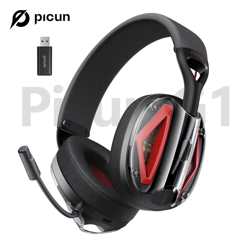 Picun g1 2.4ghz gaming sem fio fone de ouvido 3d surround som espacial áudio enc hd microfone fones para gamer leve ps5 pc telefone - 1