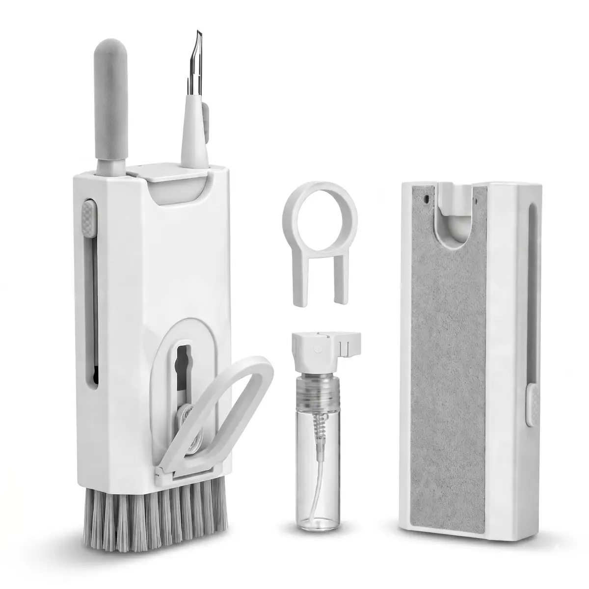 Kit de Limpeza 8 em 1 Premium, Multifuncional, Portátil, com Removedor de Teclas, para Teclado, Fones, PC e Celular (BRANCO)