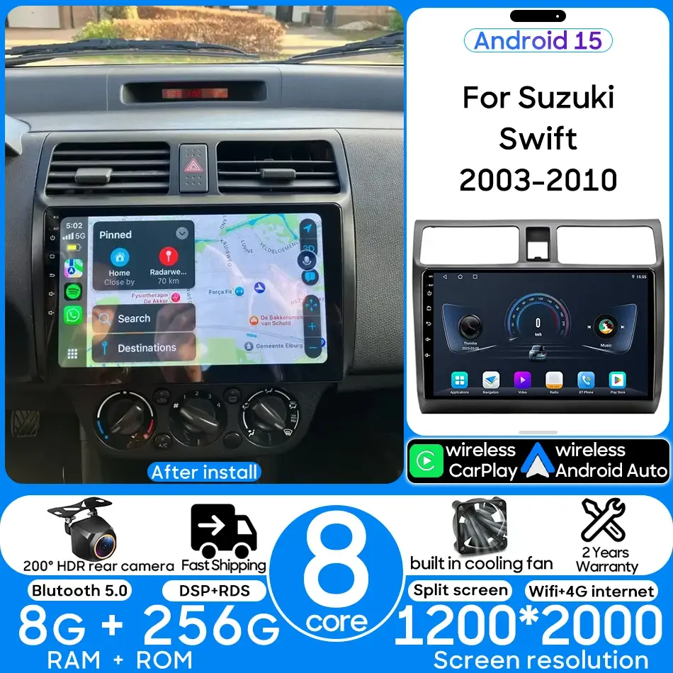 Android para suzuki swift 2003 - 2010 carro multimídia player de vídeo rádio do carro navegação gps estéreo 8 núcleo bt carplay auto não 2din