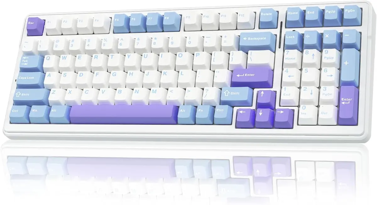 AULA F99 Teclado Mecanico Sem Fio 8000mAh Gamer Teclados De Computador | 99 Tecla,Teclado Mecânico Ergonomico Bluetooth,Personalizada,Hot Swap RGB,Pré-lubrificado,Branco&Azul&Roxo,para Dell/Mac/Win