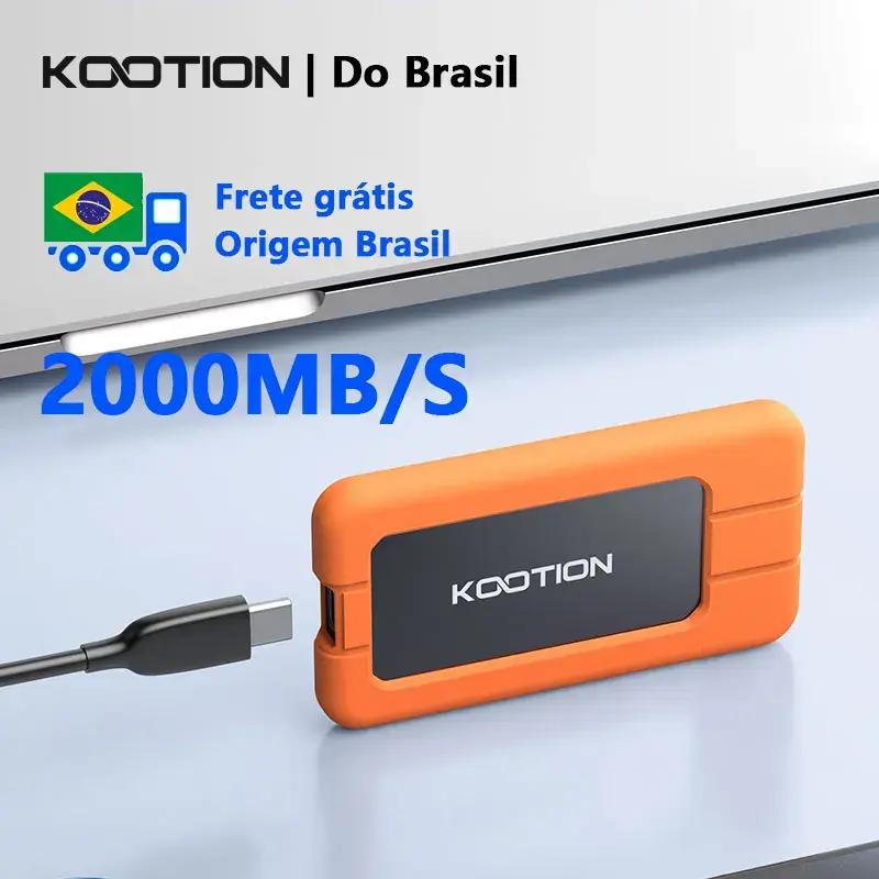KOOTION Disco Rígido Externo 2000MB/S 1TB USB3.2 Gen2x2 SSD Portátil 512GB Unidade de Estado Sólido Externa para Laptop PC PS4