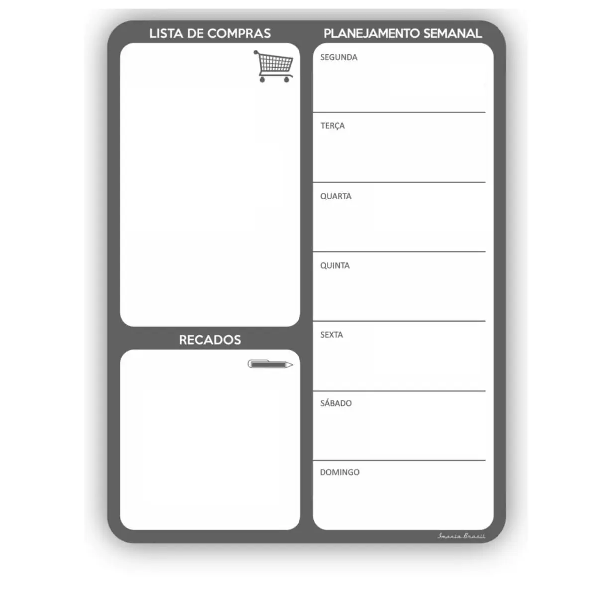 Planner Magnético Semanal p/Geladeira Compras e Recados Preto/Branco - 1
