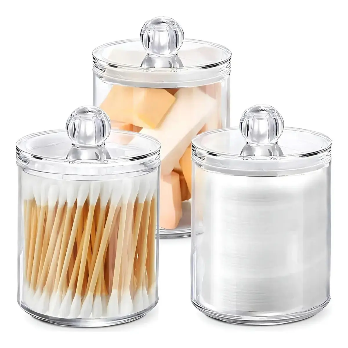 Kit 3 Porta Algodão e Cotonete Acrílico Organizador Multiuso