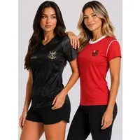 Kit 2 Camisas Flamengo Bater e Energia Feminina Vermelha e Preta