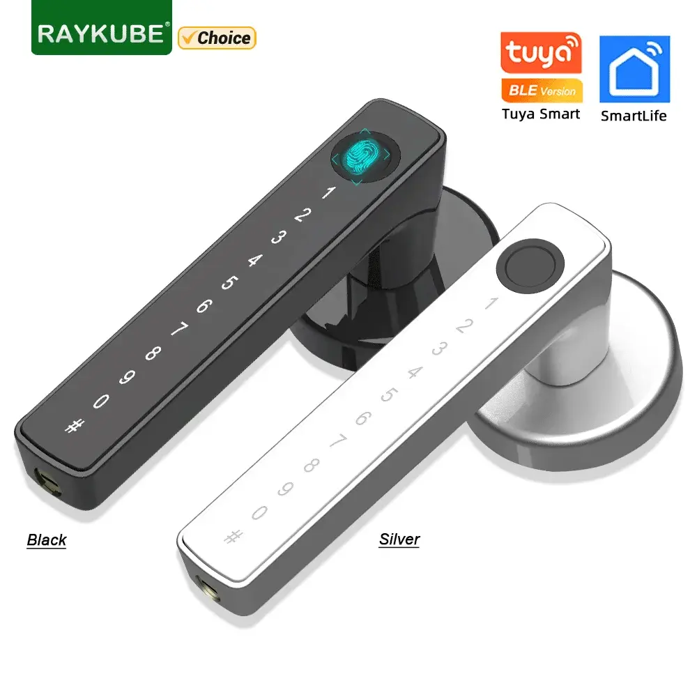 RAYKUBE-Fechadura de porta de impressão digital, Fechadura Eletrônica Digital com Senha, Cartão IC, Smartlife, Desbloqueio Tuya APP, M5 Tuya BLE - 1