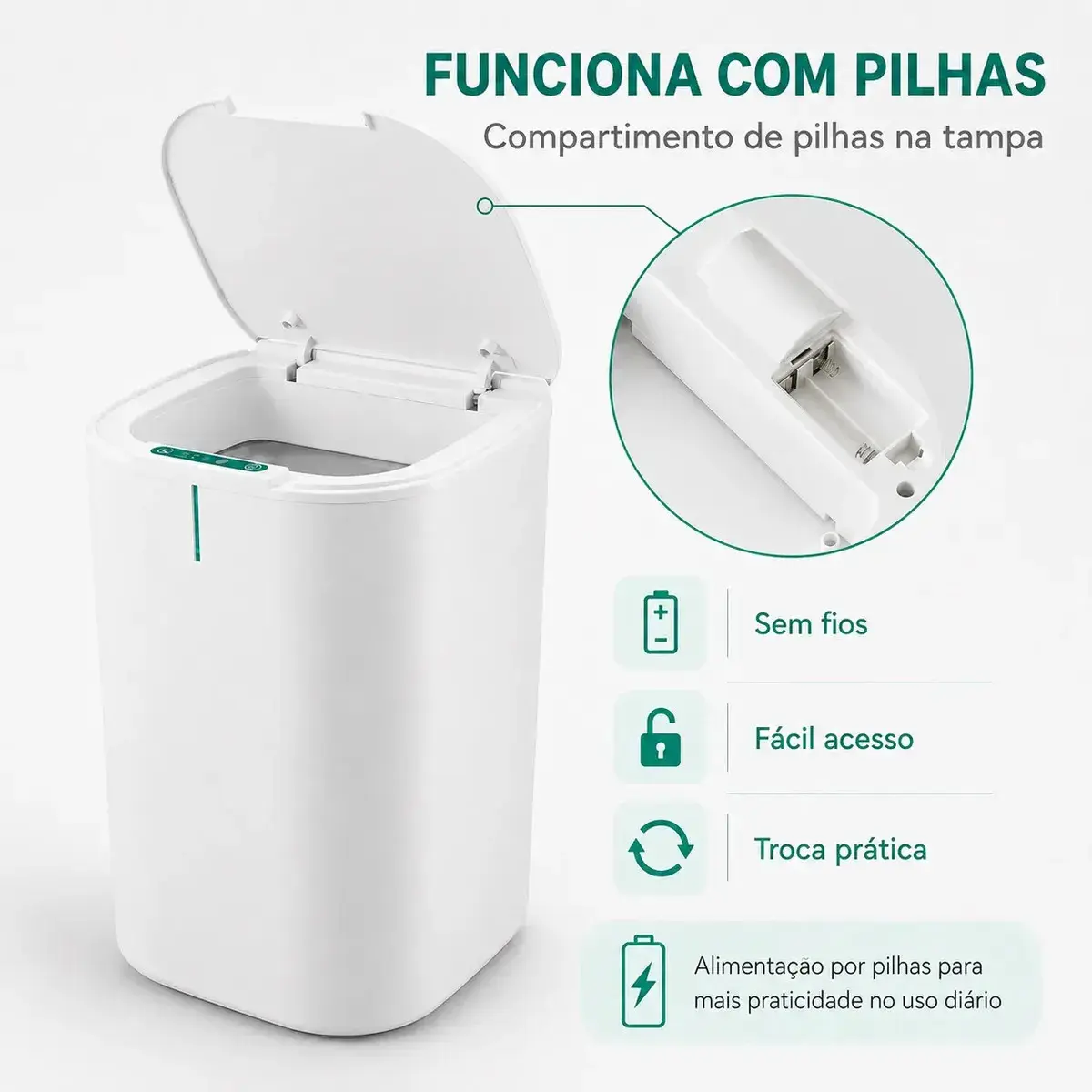 Lixeira Inteligente 16l Com Sensor Automático E Tampa Touch Branco thumbnail 4