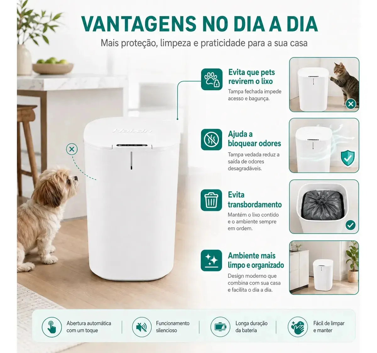 Lixeira Inteligente 16l Com Sensor Automático E Tampa Touch Branco thumbnail 7