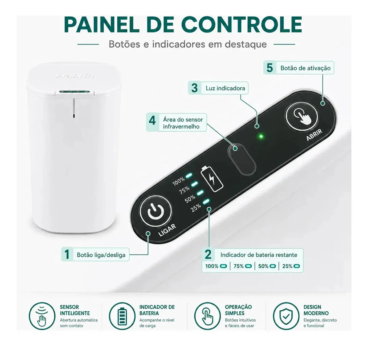 Lixeira Inteligente 16l Com Sensor Automático E Tampa Touch Branco thumbnail 8