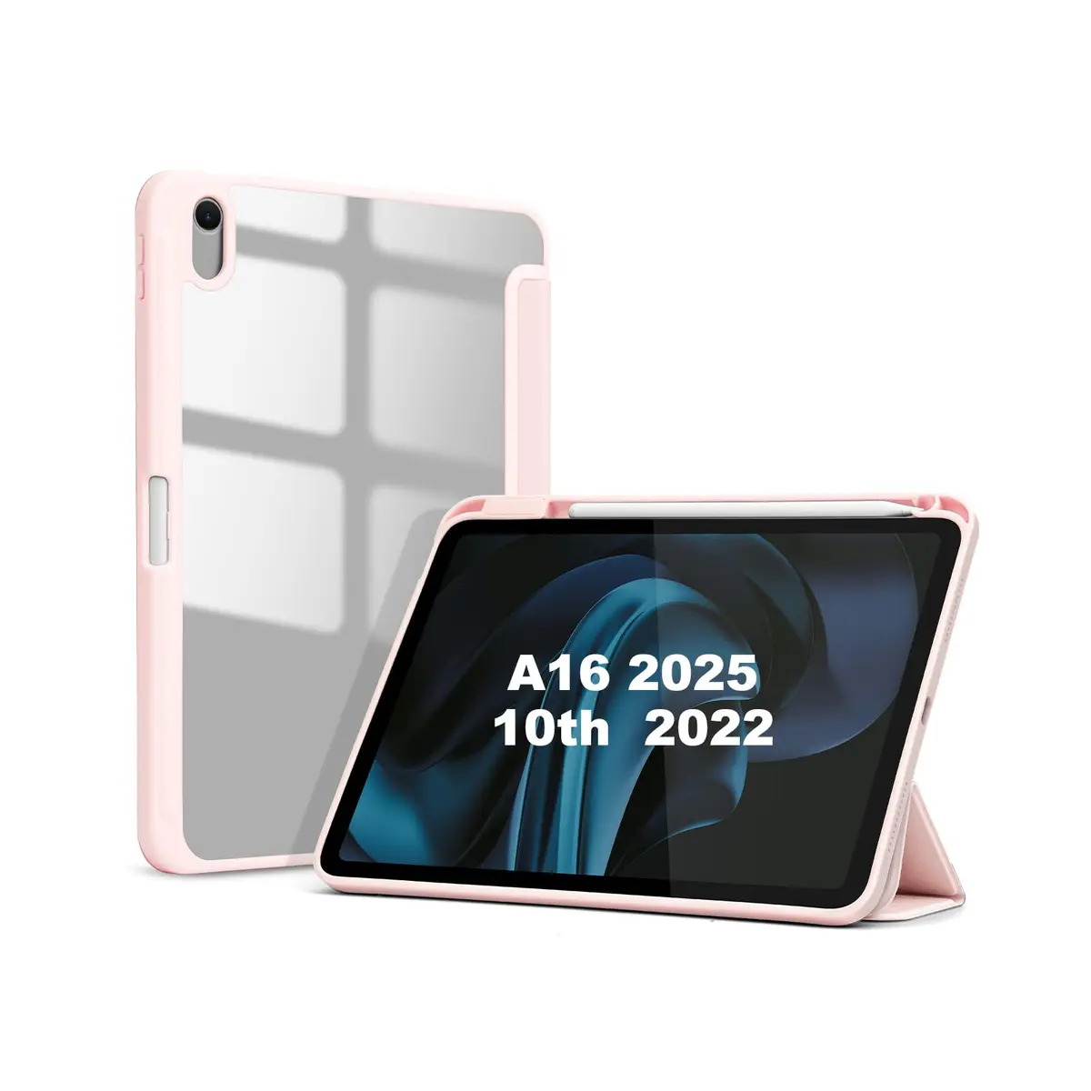 Capa para iPad (A16) de 11 polegadas (2025) e iPad de 10,9 polegadas (2022), com suporte fino, traseira rígida em policarbonato e função de ativação/desativação automática (Rosa) - 1