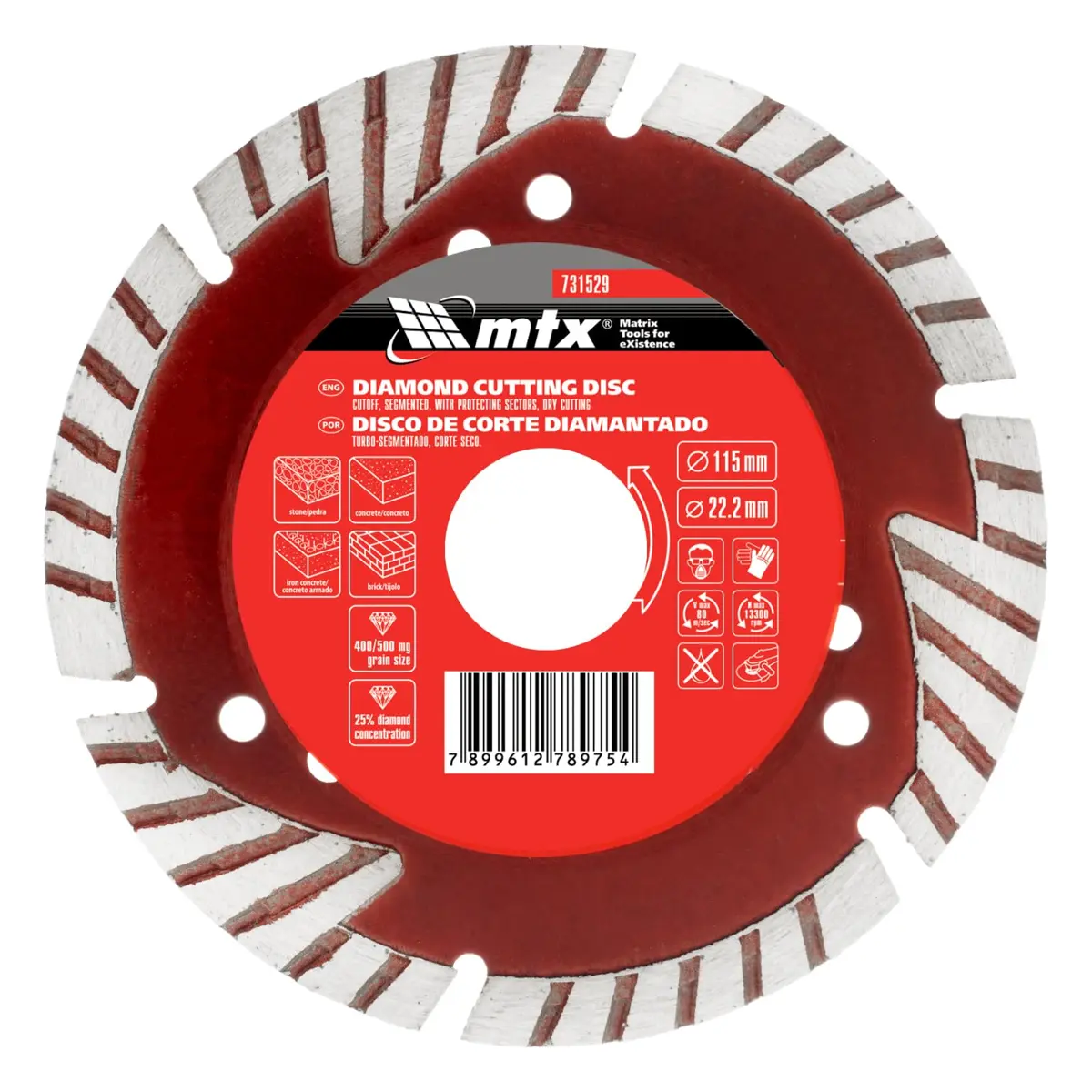MTX Disco de Corte Diamantado Segmentado 115 x 2,0 x 22,2 mm – Corte Turbo em Pedra, Concreto e Alvenaria, Linha Profissional