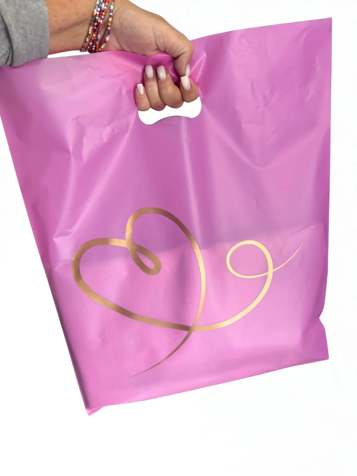 Sacola Plástica Personalizada Kit 50 unidades Tamanho Grande 40x50cm Modelo Alça Vazada