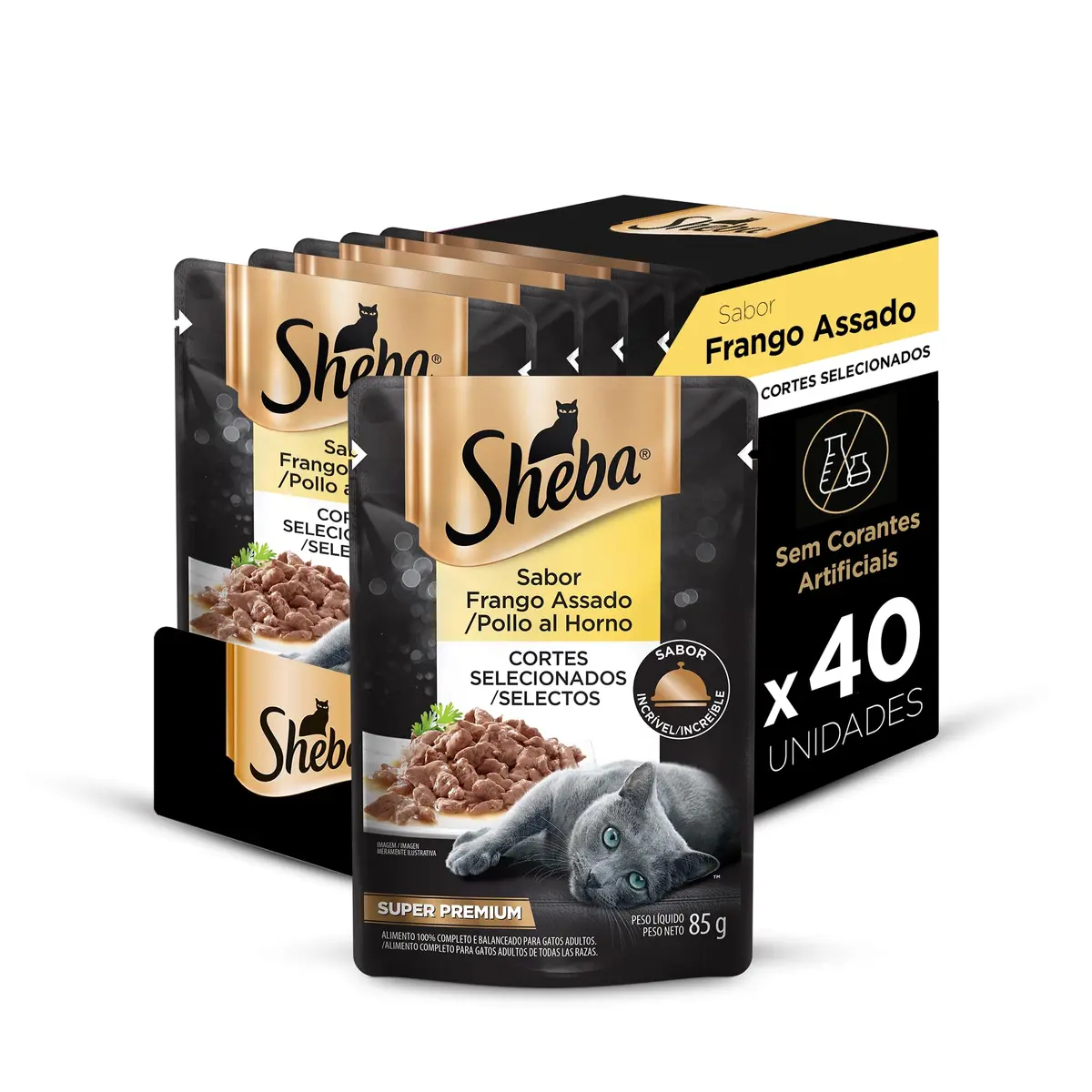 Pack Ração Úmida Sheba Sachê para Gatos Adultos Sabor Frango Assado 85g - 40 unidades