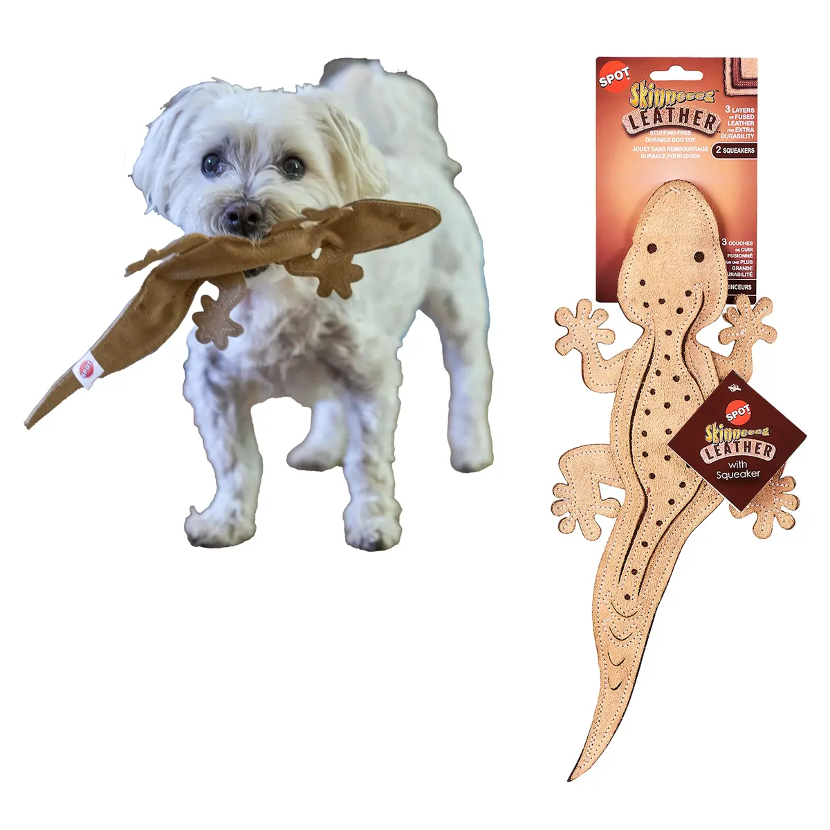 SPOT Skinneeez – Brinquedo para cães de 38 cm sem enchimento com couro de verdade e 2 Squeakers, brinquedo para mastigar e jogar para cães pequenos e médios, ideal para mastigadores leves a moderados