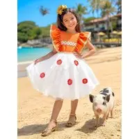 Infantil - Vestido Fantasia Princesa Praia Laranja Aniversário Temático Luxo - 1