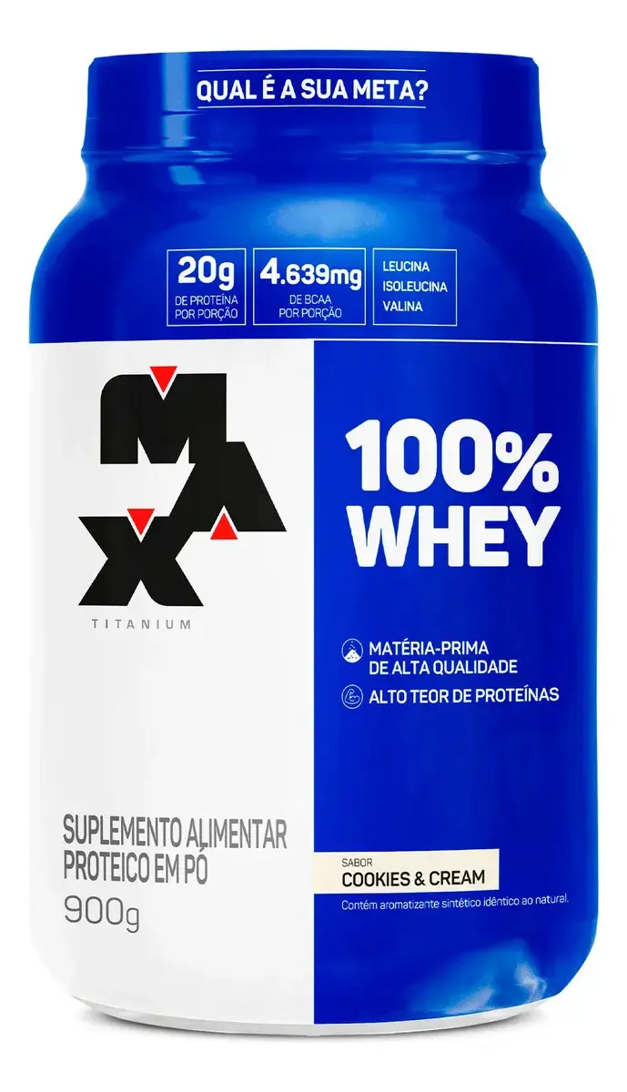 Whey 100% Max Titanium Pote 900g Whey Concentrado Sabor Cookies