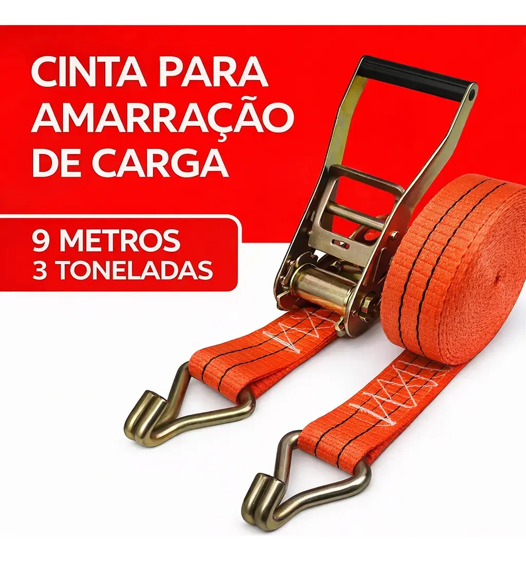 Cinta de Amarração para Cargas com Catraca, 3 Toneladas e 9 Metros