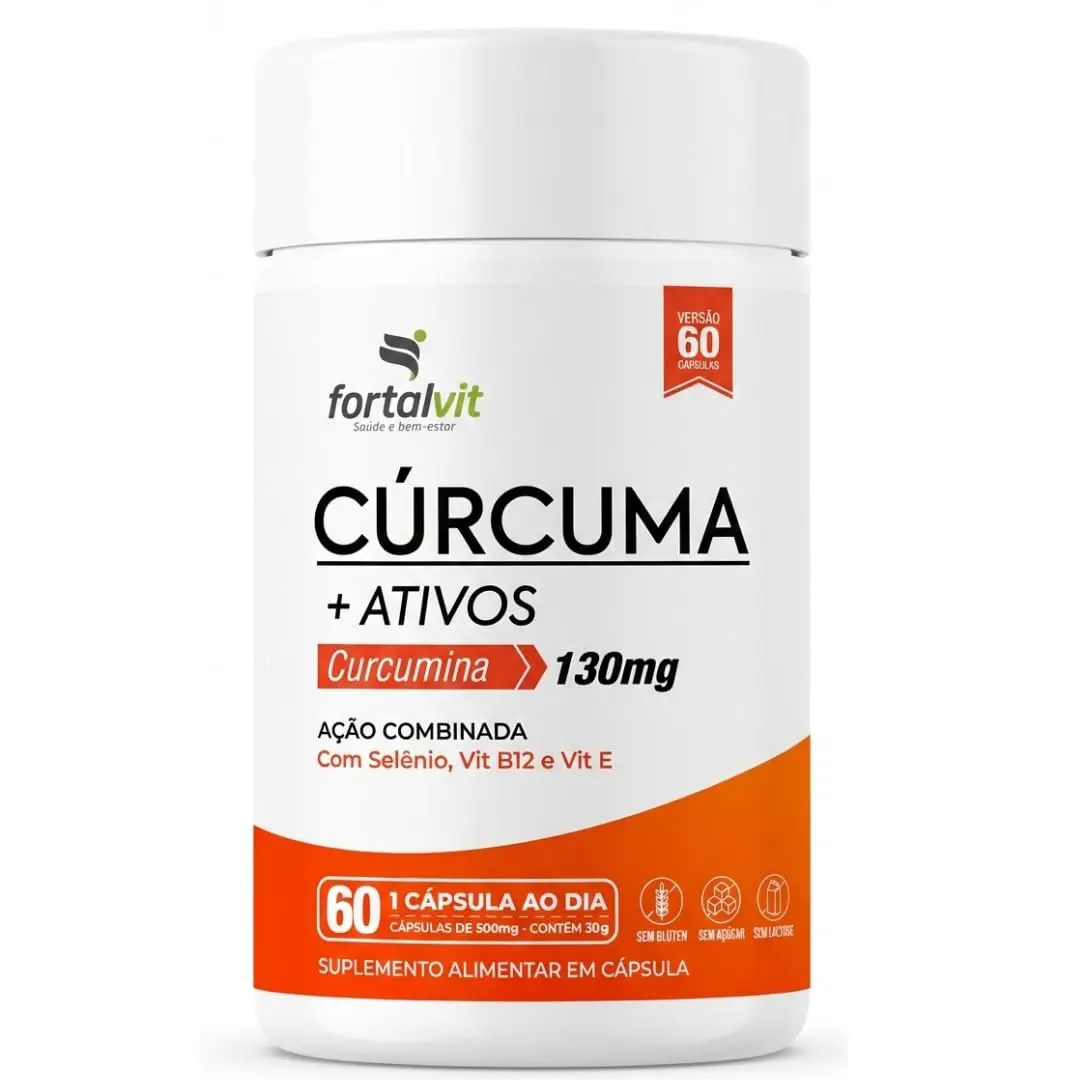Cúrcuma 60 Cápsulas, 2 Meses de Uso, com Vitamina E, Selênio e B12, Longa Duração, Alto Teor Curcumina, Fortalvit - 1