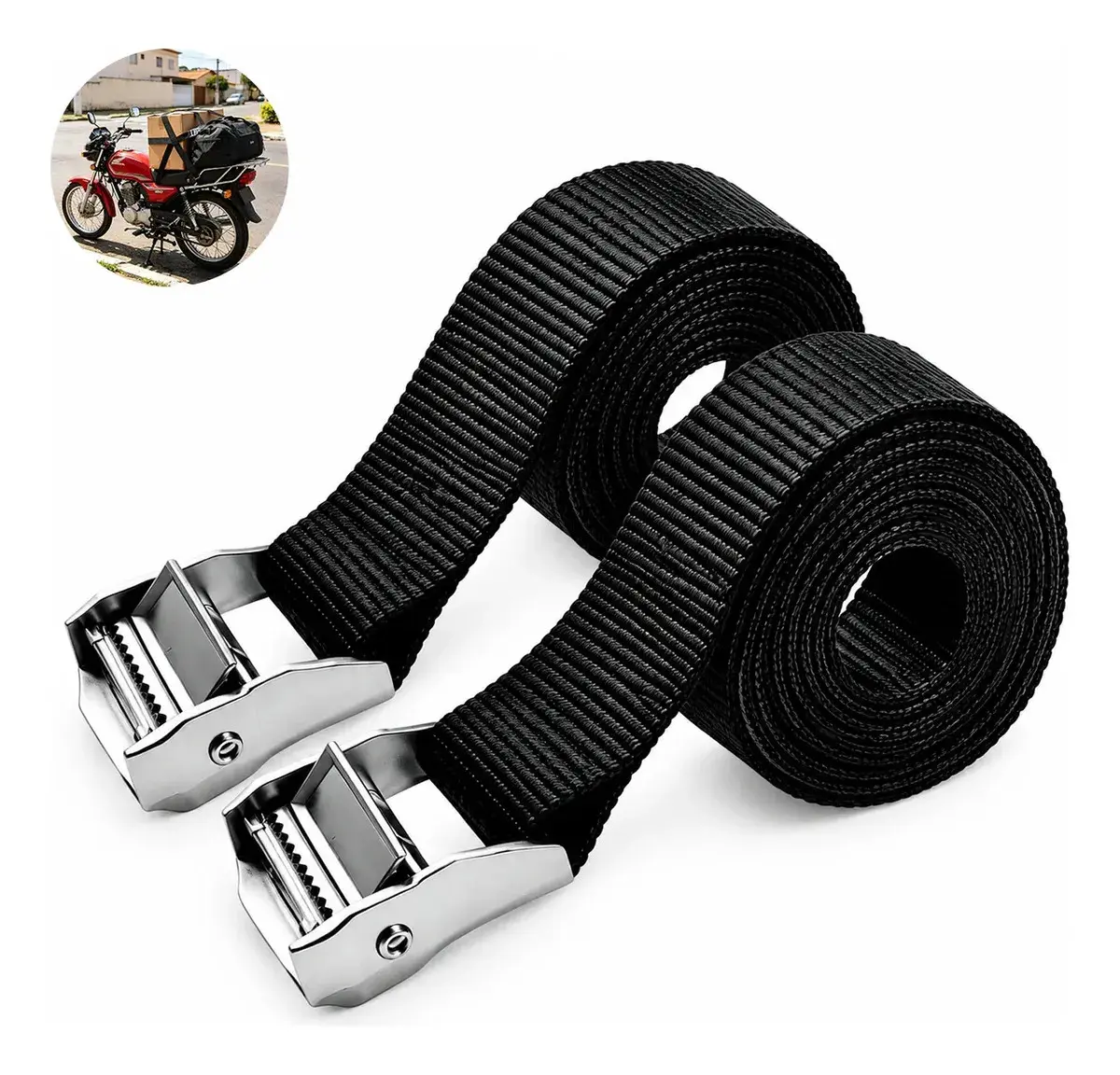 Kit 2 Fita Cinta Presilha Amarração Carga 5m 600kg Nylon Reforçada Fivela Metal Resistente Transporte Moto Carretinha Reboque Rack Teto Bagageiro Jet Ski Bike Bagagem