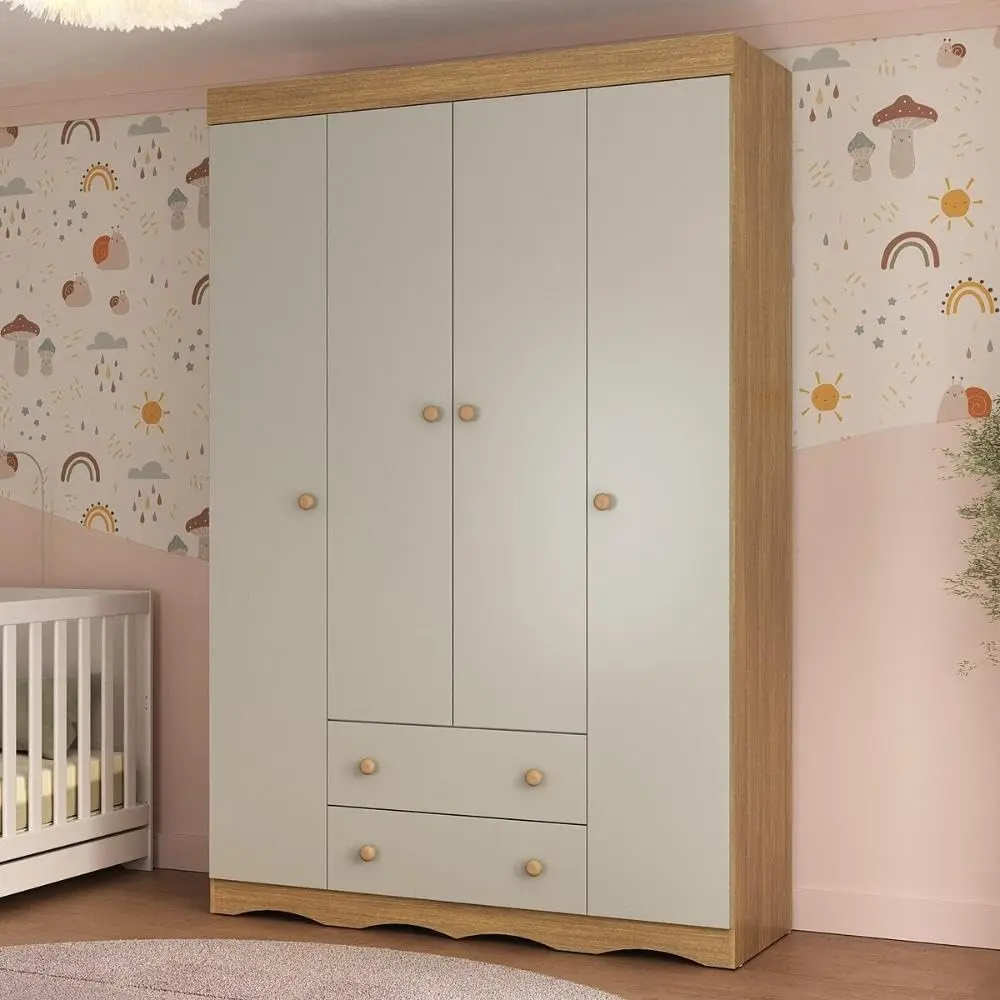 Guarda-roupa Infantil 122cm 4 Portas e 2 Gavetas Realeza Multimóveis Mp4453 Madeirado/off White - 1