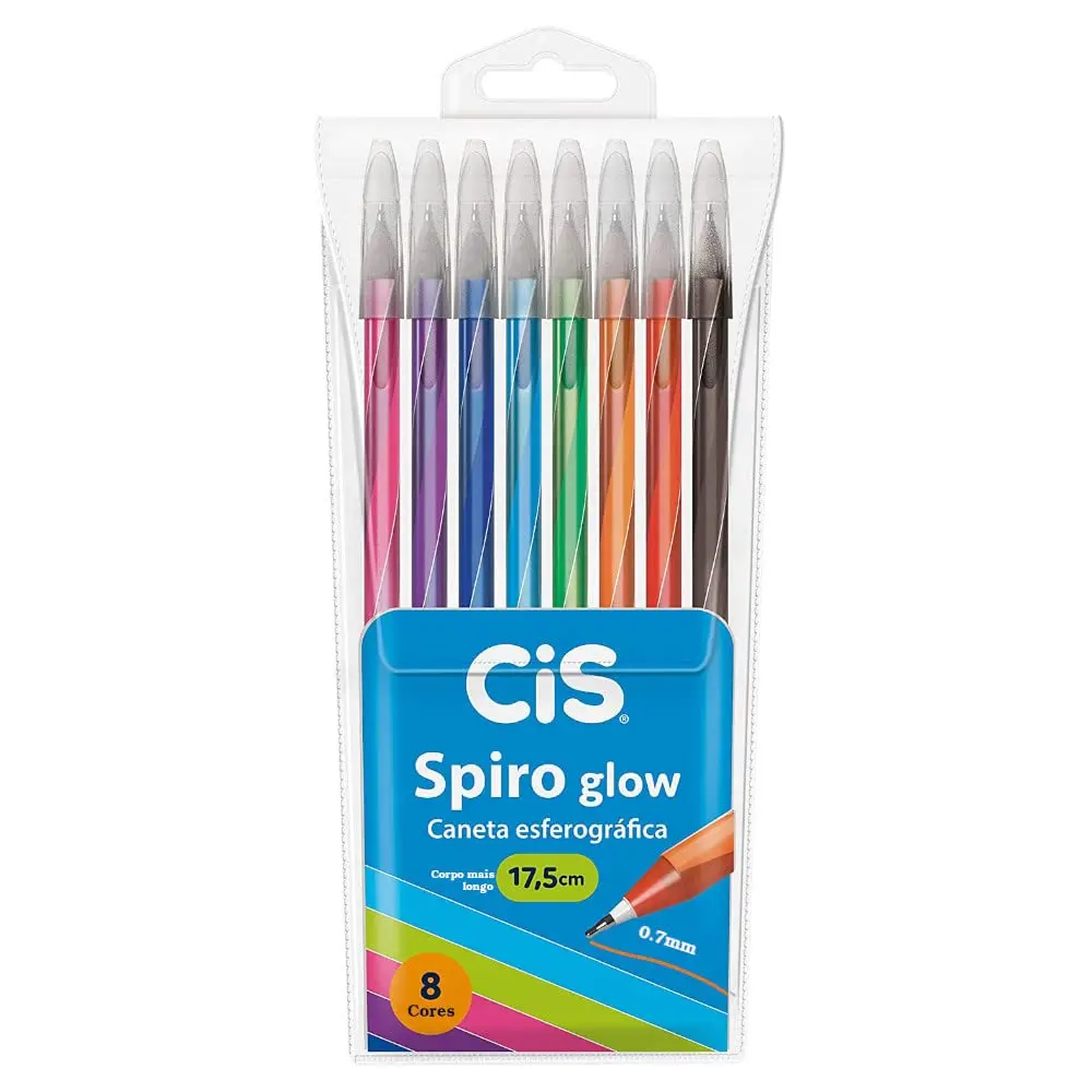 CONJUNTO CANETA CIS SPIRO GLOW 8 CORES - 1