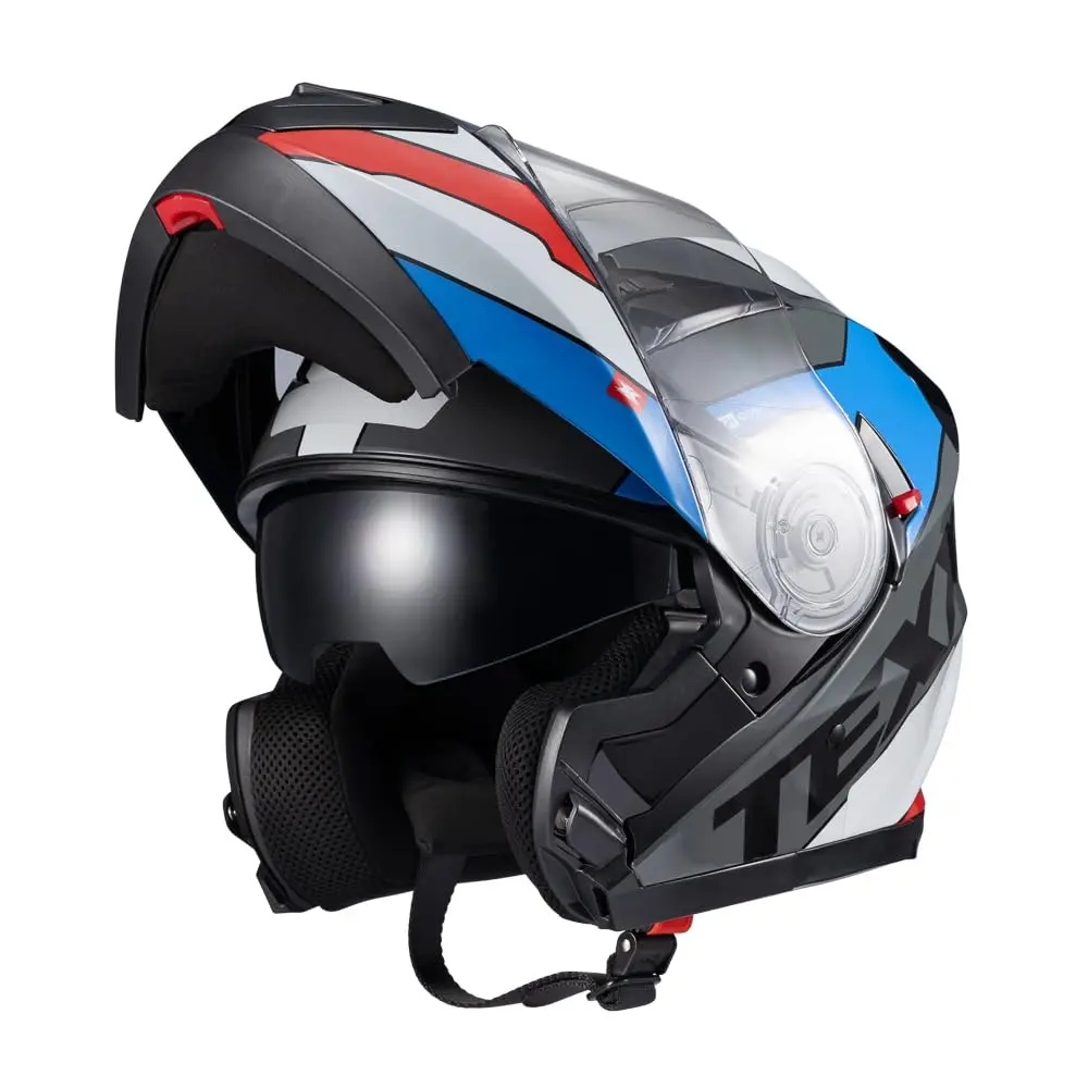 Capacete Texx Escamot Gladiator V3 Reisen Azul Vermelho Branco 56