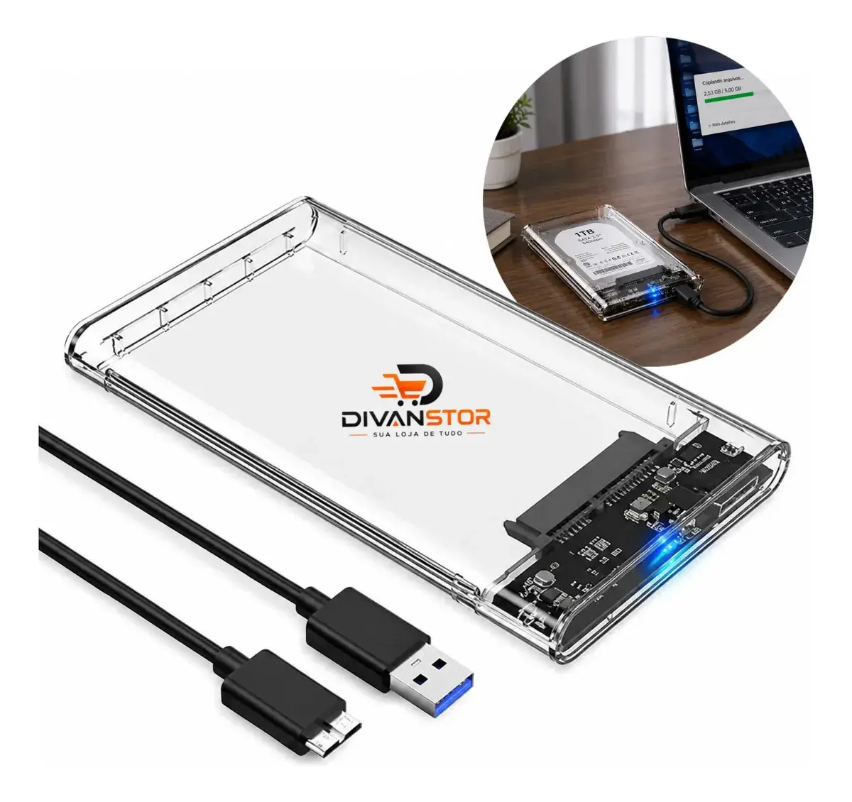 Case para HD SSD de 2.5" USB 3.0 Transparente da Divanstor