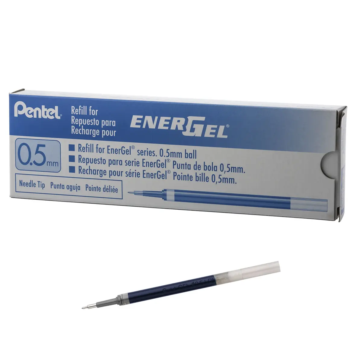 Pentel Refil de tinta para ponta de agulha de caneta Energel, fina, pacote com 12, 0,5 mm, azul celeste (LRN5-S) - 1