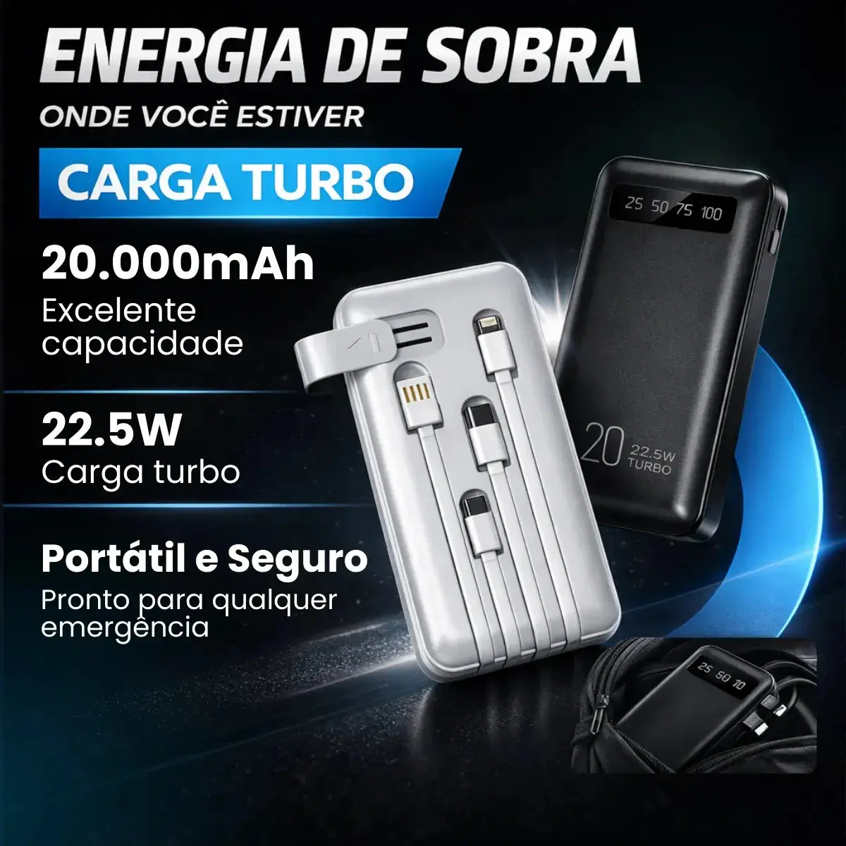Power Bank 20000mah Carregador Portátil Turbo Rápido 22.5w Display Digital Preto thumbnail 2