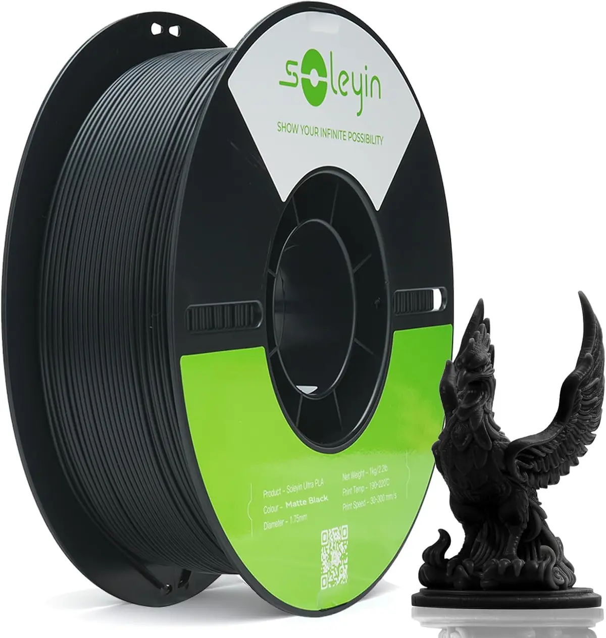 Creality Filamento Soleyin Ultra PLA 1,75 mm para Impressora 3D, Velocidade de 300 mm/s, Resfriamento e Modelagem Rápidos, Bobina de 1kg (2,2lb), para A Maioria das Impressoras 3D FDM (Preto Fosco)