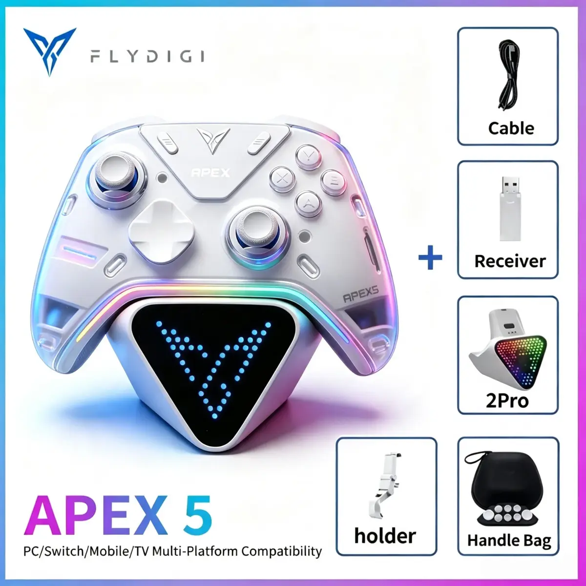Controle de Jogo Flydigi Apex 5 Sem Fio Tri-Mode com Feedback de Força, Gamepads Elite, Acessórios para PC Gamer, E-sports