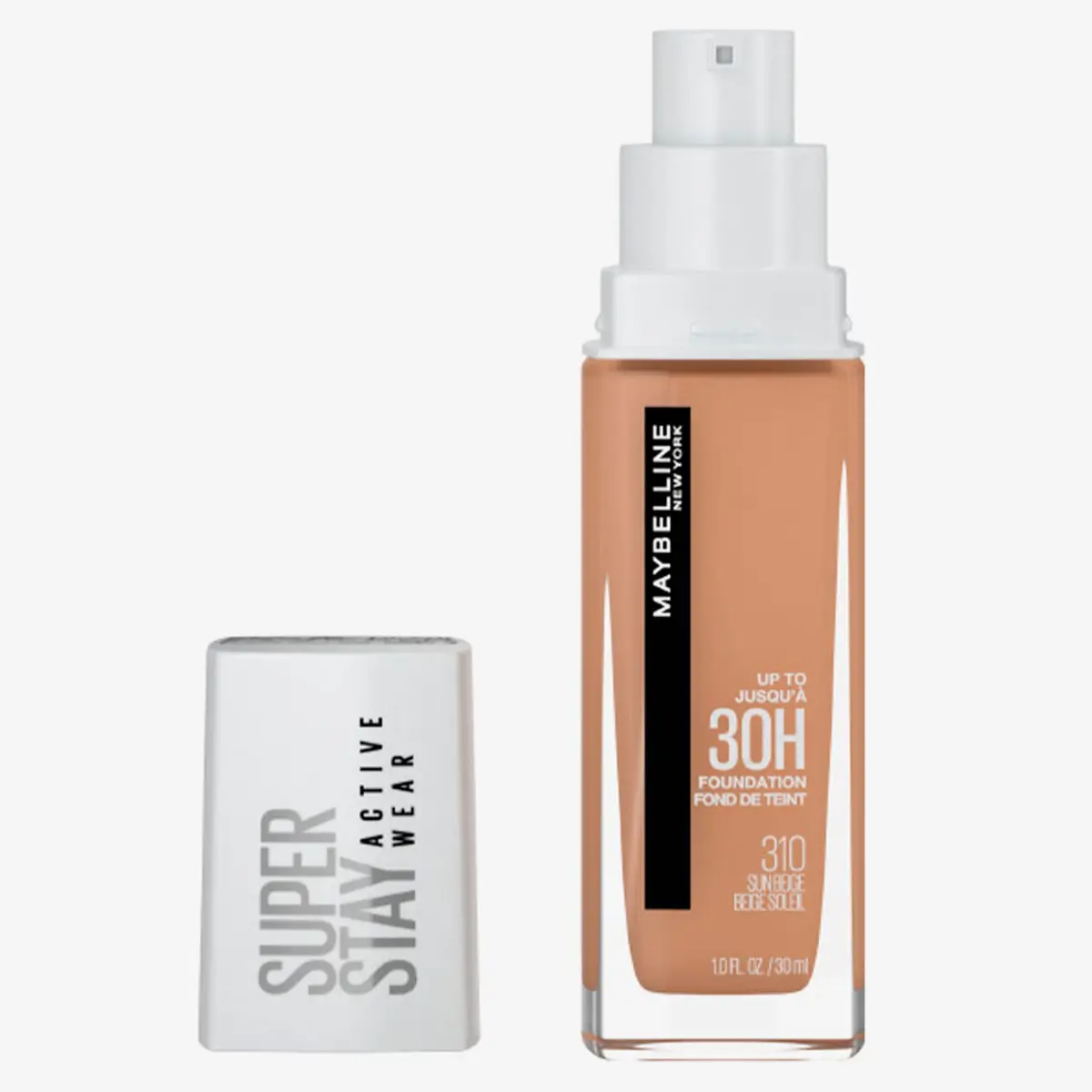 Base Líquida Maybelline NY SuperStay Alta Cobertura, Cor Sun Beige, 30ml | Longa Duração 24h, Acabamento Matte, Resistente a Calor e Suor, Não Transfere, Oil-Free, Testado por Dermatologistas