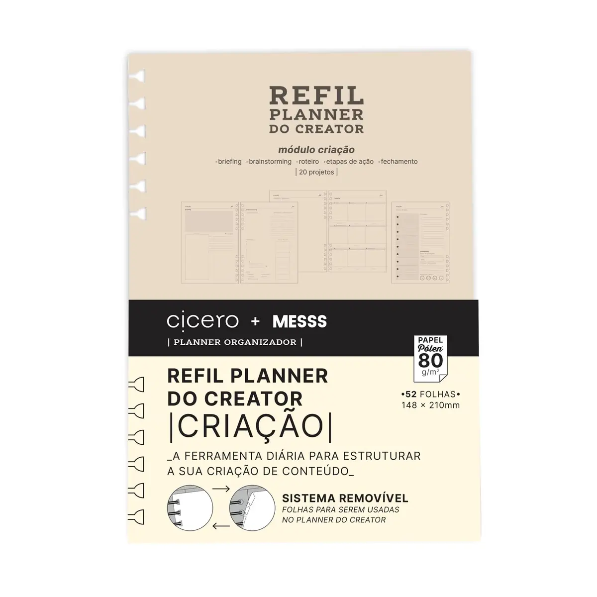 Cicero Refil Planner do Creator A5, Papel Pólen 80g, Folhas Destacáveis, 20 Projetos Anuais, Planejamento de Conteúdo - 1
