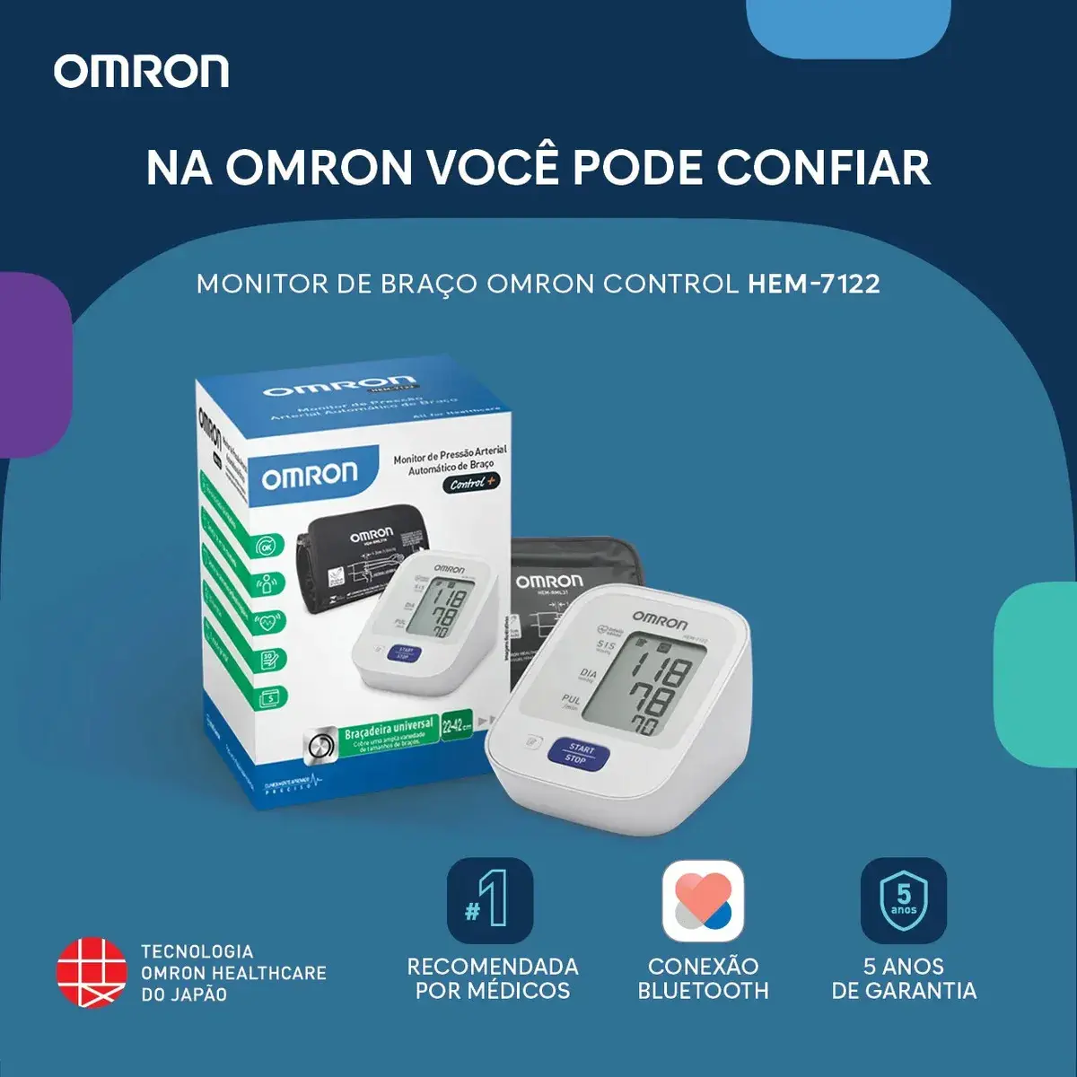 Monitor De Pressão Arterial De Braço Comfort Hem-7122 Omron Cor Branco thumbnail 5