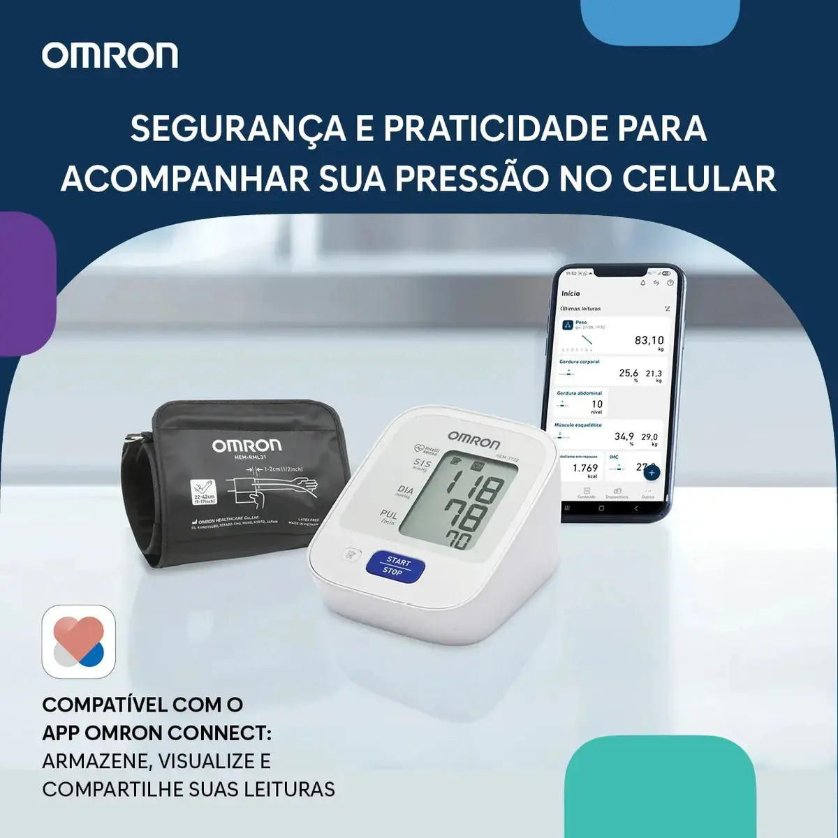 Monitor De Pressão Arterial De Braço Comfort Hem-7122 Omron Cor Branco thumbnail 7