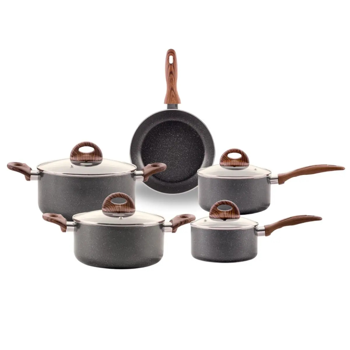 Brinox - Jogo de Panelas Antiaderente Ceramic Life 5 Peças com Fundo de Indução Smart Plus - Granito