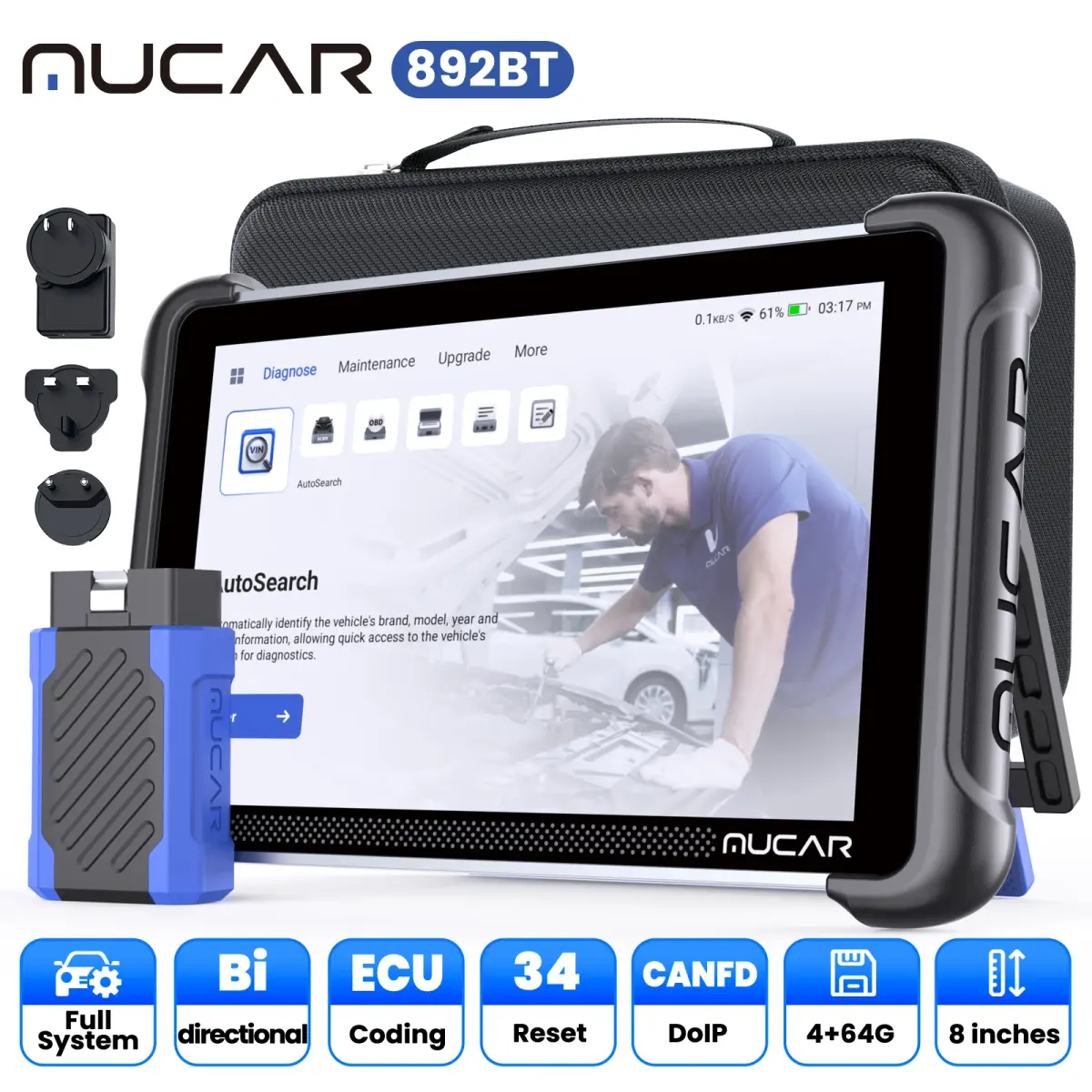 MUCAR 892BT Ferramenta de Diagnóstico Automotivo OBD2 com Função IA, 35 Funções de Redefinição, Codificação de ECU, Bidirecional, Diagnóstico Completo de Sistema Vitalício Gratuito, 35 Funções de Redefinição - 1