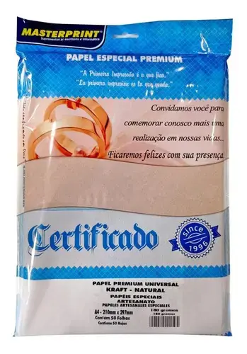 Papel Kraft A4 180g Masterprint Pardo Natural 50 Folhas