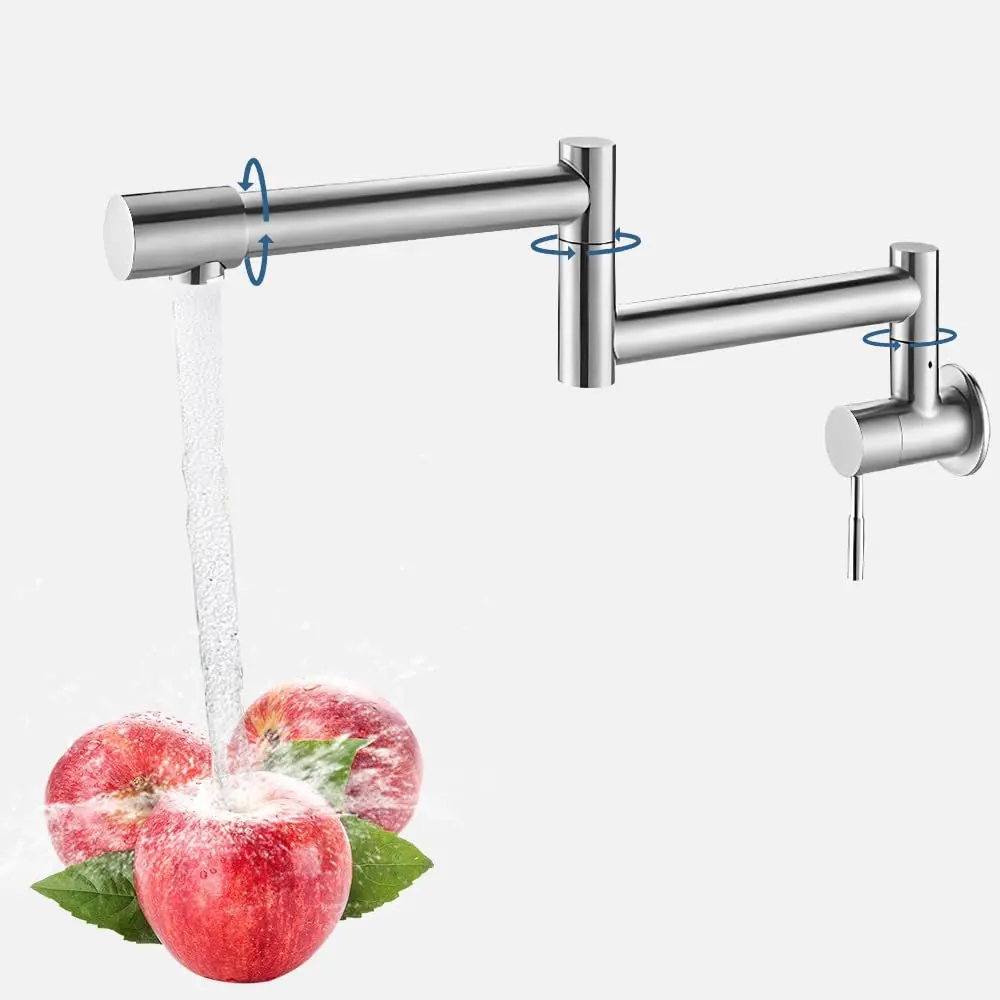 Torneira Cozinha Parede Articulável Dobrável, Torneira Giratória Multi-ângulo, 304 Aço Inoxidável Prata Matte Faucet, Cozinha Na Torneira de Parede, Hundez