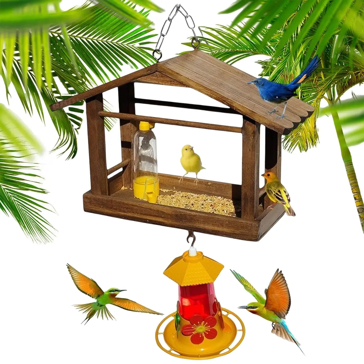 Comedouro Tratador Casa De Passarinho Bebedouro Beija Flor Jardim (Betume Egípcio)