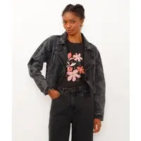 camiseta de algodão manga curta floral preto