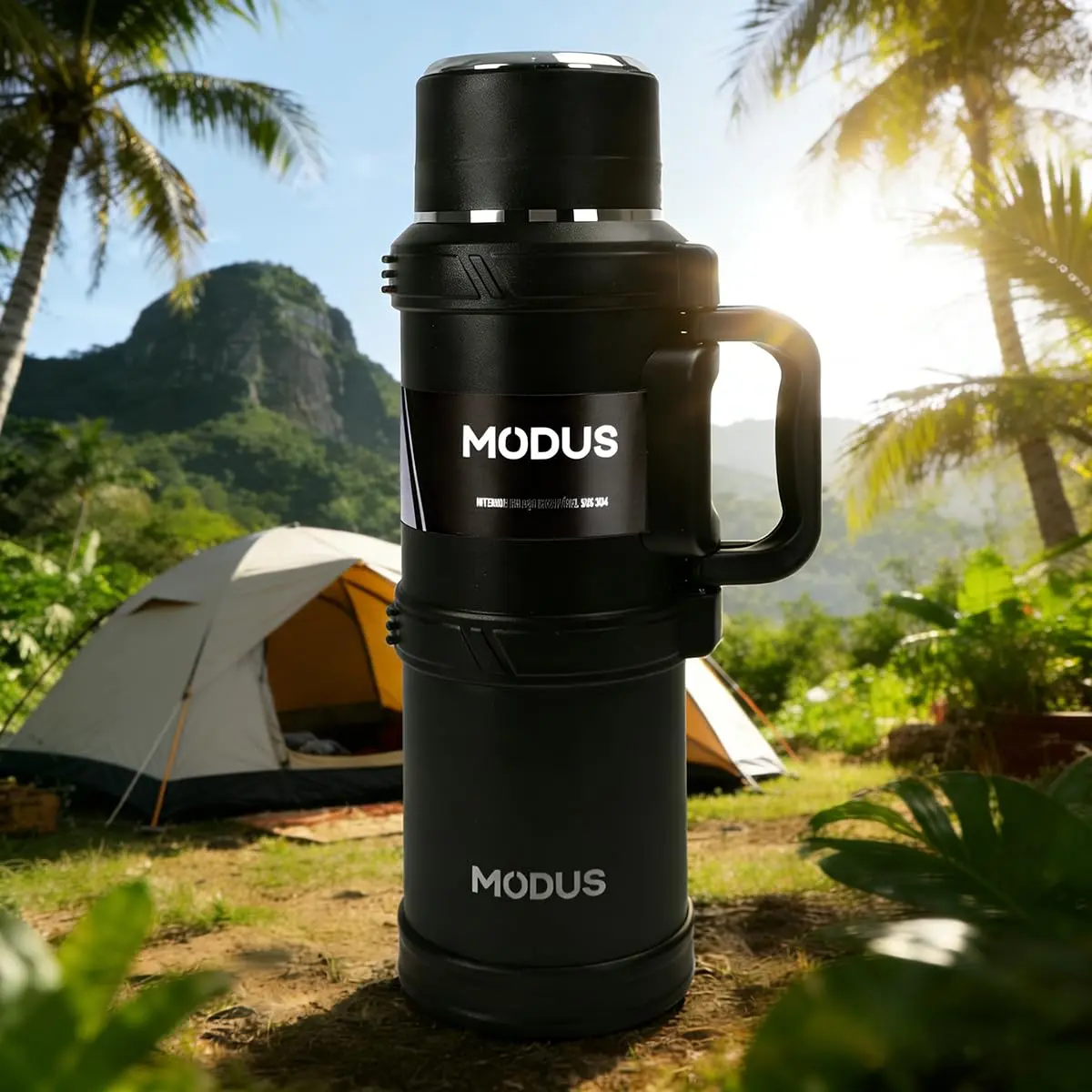 Garrafa Térmica de Grande Capacidade 2400ml com Base Antiderrapante | Alça Dobrável. Mantém a Água Gelada por 24 Horas. Ideal para Viagens e Uso ao Ar Livre Preto