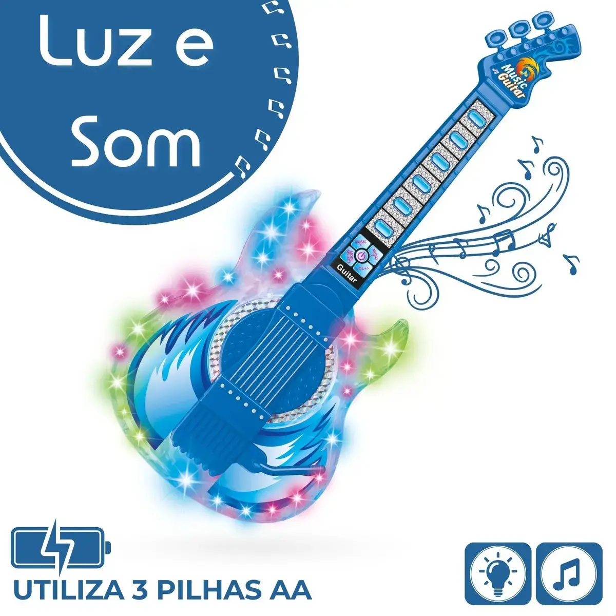Guitarra E Microfone Infantil Instrumento Brinquedo Musical Cor Azul thumbnail 3
