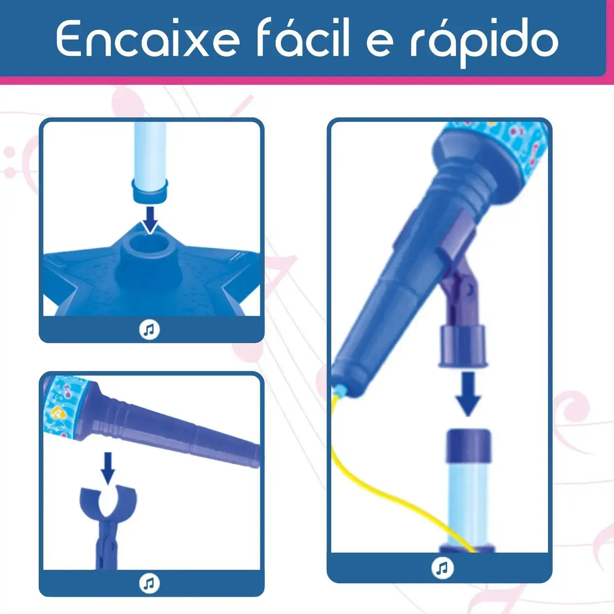 Guitarra E Microfone Infantil Instrumento Brinquedo Musical Cor Azul thumbnail 6