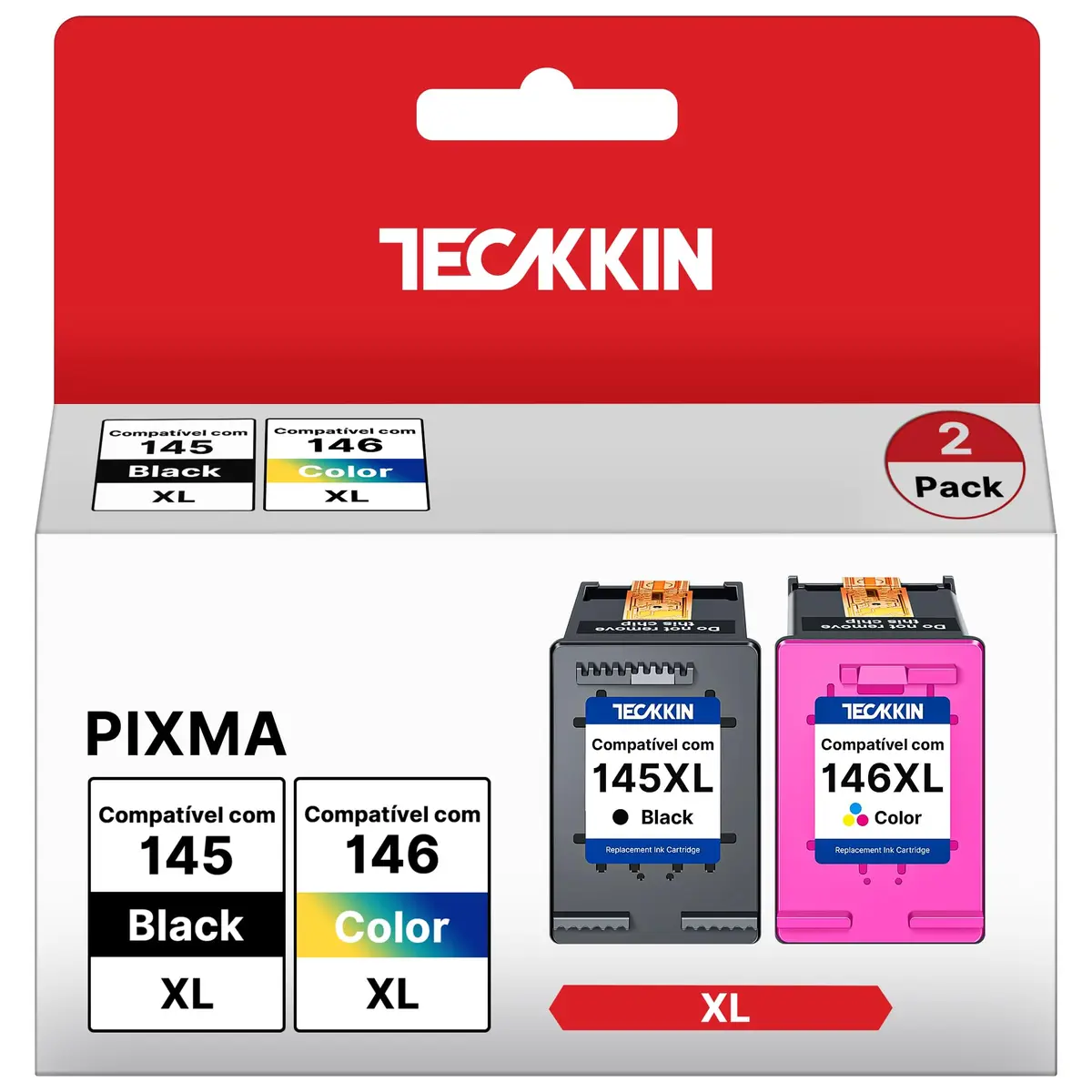 TECKKIN Cartucho de Tinta Compatível com Canon 145 146 145XL 146XL | Compatível Para PG-145XL CL-146XL Compatível com MG2510 MG2410 iP2810 MG2910 TS3110 Impressora (1 Preto 1 Colorido)