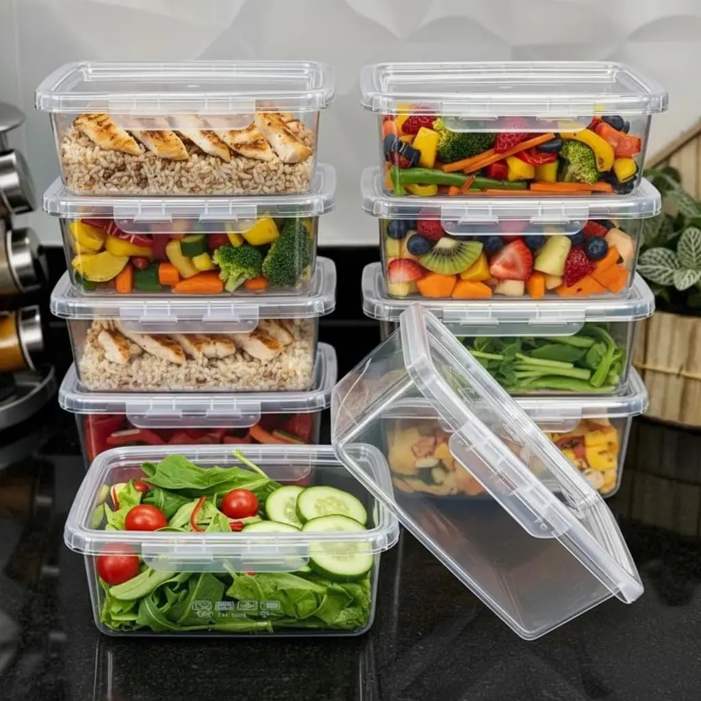 Kit 12 Marmitas Hermética Potes Travas Laterais Freezer Microondas Lava Louças Bpa Free Transparente