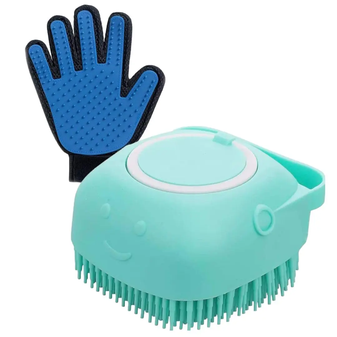 Kit Lava Pet Escova Banho Cachorro Gato Dispenser de Shampoo e Luva Nanomagnetica Tira Pelos Para Pelos Curtos - Cores Sortidas