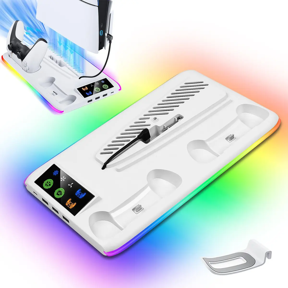 Gavzrt Suporte Cooler de Resfriamento RGB Carregador Controle Compatível com Console PS5, Acessórios de Cooler RGB PS5, Estação de Resfriamento PS5 Slim Pro