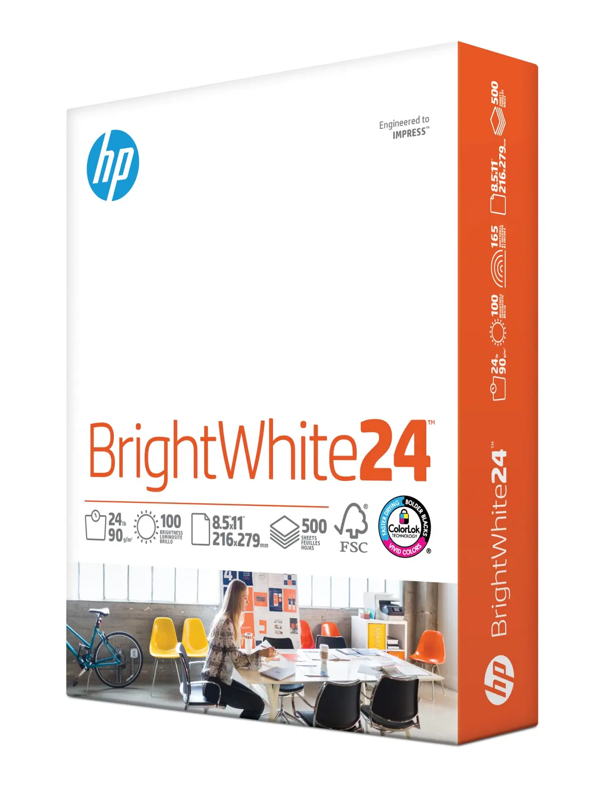 HP Papel de impressora | Papel de 8,5 x 11 | BrightWhite 10,9 kg | 1 resma - 500 folhas | 100 brilhantes | Feito nos EUA - Certificado FSC | 203000R