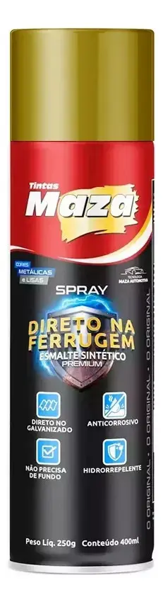 Tinta Esmalte Direto Na Ferrugem Maza Spray 400ml Cores Cor Ouro Antigo