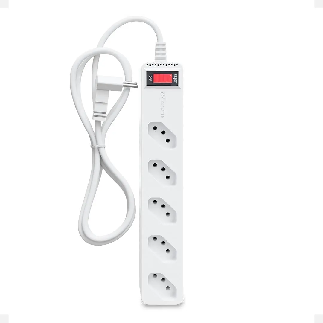 Filtro de Linha iCLAMPER Energia 5 com Proteção contra Surtos Elétricos(DPS) LCF 5 Tomadas, 3 Pinos, 10 Amperes para PC, Notebook, Monitor, Impressora, PS5, Alexa e etc, Bivolt, Cabo de 1m Branco